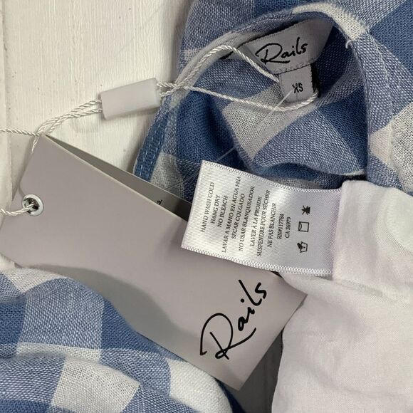 Rails XS Brigitte Wrap Mini Dress Blue Buffalo Plaid Check Short Sleeves Ruffle - Picture 8 of 10